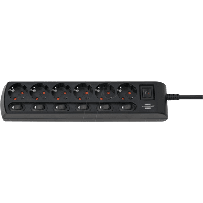 BRENNENSTUHL BRE 1153110116 - Regleta, 6 tomas, 2 m, negro, conmutable individualmente BRENNENSTUHL BRE 1153110116 - Regleta, 6 tomas, 2 m, negro, conmutable individualmente