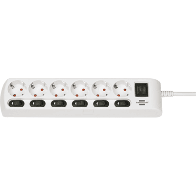 BRENNENSTUHL BRE 1153110126 - Regleta de enchufes, séxtuple, 2 m, blanco, conmutable individua BRENNENSTUHL BRE 1153110126 - Regleta de enchufes, séxtuple, 2 m, blanco, conmutable individua