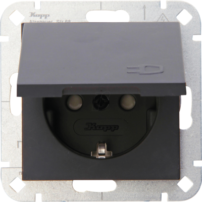 Kopp HK 07 Antracita - Enchufe con Tapa Abatible Kopp HK 07 Antracita - Enchufe con Tapa Abatible
