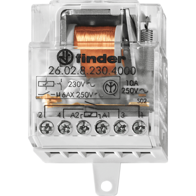 FINDER FIN 26.02.8 230V - Tipo 26,02 - Interruptor de sobretensión de corriente FINDER FIN 26.02.8 230V - Tipo 26,02 - Interruptor de sobretensión de corriente
