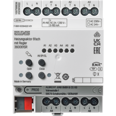 JUNG JG 36006 1S R - Actuador de calefacción KNX 6-fold con controlador - seguro JUNG JG 36006 1S R - Actuador de calefacción KNX 6-fold con controlador - seguro