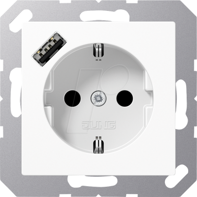 JUNG JG A1520-18 AWW - Toma de corriente con cargador USB 1 x tipo a, serie AS/a, blanc JUNG JG A1520-18 AWW - Toma de corriente con cargador USB 1 x tipo a, serie AS/a, blanc