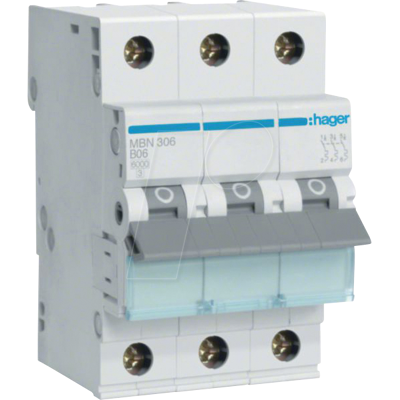 Hager MBN306 - Interruptor de 3 polos - 6kA - IP20 Hager MBN306 - Interruptor de 3 polos - 6kA - IP20
