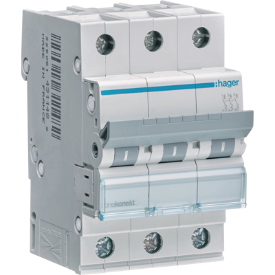 Hager MCN350 - Interruptor de circuito con 3 polos - 50A - IP20 - 6kA Hager MCN350 - Interruptor de circuito con 3 polos - 50A - IP20 - 6kA