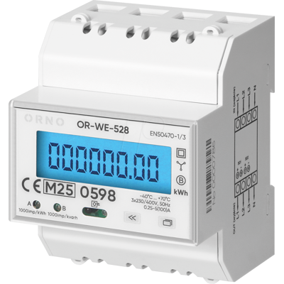 ORNO OR-WE-528 - Medidor de corriente de riel DIN de 3 fases, 100A, MEDIO calibra ORNO OR-WE-528 - Medidor de corriente de riel DIN de 3 fases, 100A, MEDIO calibra