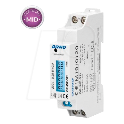 ORNO OR-WE-521 - Contador de corriente monofásico, 40 A, MID, 1 TE ORNO OR-WE-521 - Contador de corriente monofásico, 40 A, MID, 1 TE
