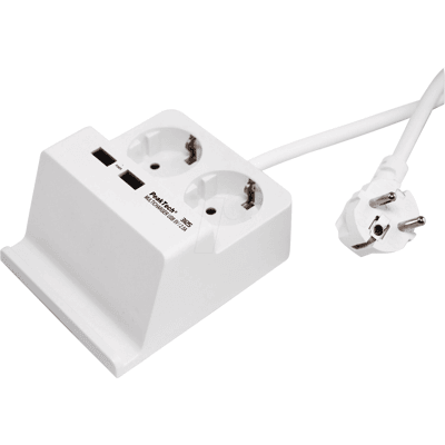 PEAKTECH 3125 - Toma de corriente de sobremesa, doble, tipo F, 2x USB, blanca PEAKTECH 3125 - Toma de corriente de sobremesa, doble, tipo F, 2x USB, blanca