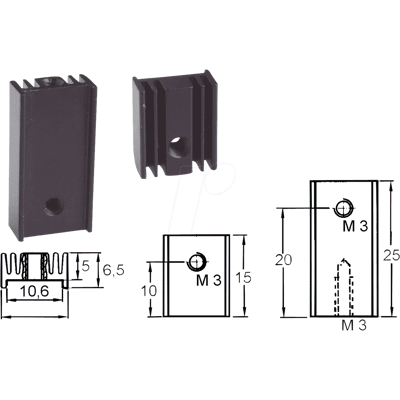 FISCHER ELEKTRONIK V PR5/25-M3 - Disipador especial, 25x12,6x6,5mm, 32K/W FISCHER ELEKTRONIK V PR5/25-M3 - Disipador especial, 25x12,6x6,5mm, 32K/W