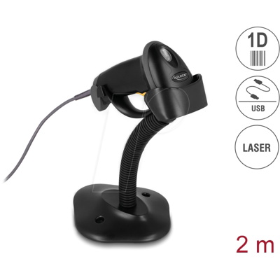 DELOCK 90584 - Escáner de código de barras USB 1D con soporte - Láser - negro DELOCK 90584 - Escáner de código de barras USB 1D con soporte - Láser - negro