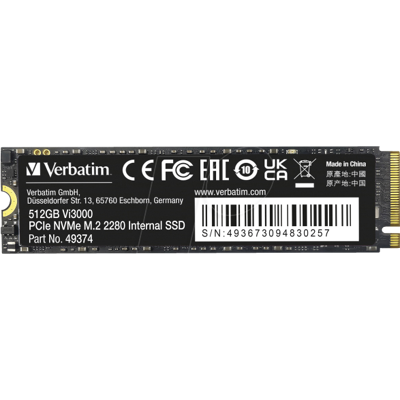VERBATIM 49374 - Verbatim VI3000 PCIe NVMe M.2 SSD de 512 GB VERBATIM 49374 - Verbatim VI3000 PCIe NVMe M.2 SSD de 512 GB