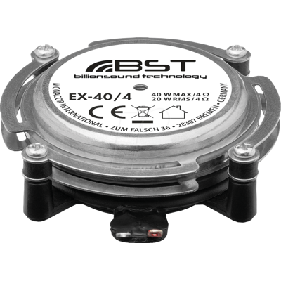 MONACOR MON EX-40/4 - Transductor de ruido POR estructuras EX-40/4, 20 W, 4 ohmios MONACOR MON EX-40/4 - Transductor de ruido POR estructuras EX-40/4, 20 W, 4 ohmios