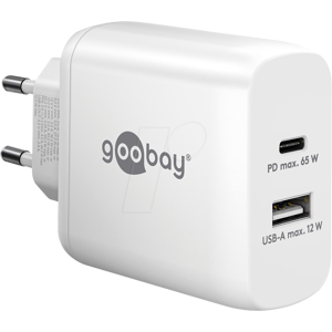 GOOBAY 65410 - Cargador USB, 65 W, 1 USB-a, 1 USB-C (PD), GAN, blanco GOOBAY 65410 - Cargador USB, 65 W, 1 USB-a, 1 USB-C (PD), GAN, blanco