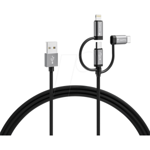 VARTA 57937 - Cable de carga Micro B/tipo C/Lightning de 2,0 m 3 en 1 VARTA 57937 - Cable de carga Micro B/tipo C/Lightning de 2,0 m 3 en 1
