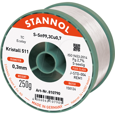 STANNOL STA 511 TC 0,7 - Estaño para soldar sin plomo con proporción de cob STANNOL STA 511 TC 0,7 - Estaño para soldar sin plomo con proporción de cob