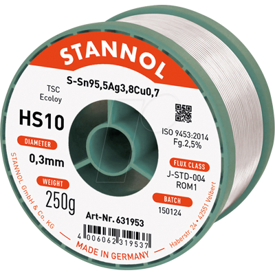 STANNOL STA HS10 TSC 0,3 - Soldadura HS10 sin plomo con contenido de plata y cobre, Ø 0,3 m STANNOL STA HS10 TSC 0,3 - Soldadura HS10 sin plomo con contenido de plata y cobre, Ø 0,3 m