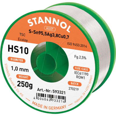 Hilo de soldadura HS10 - Sin plomo, 250g, 1mm Hilo de soldadura HS10 - Sin plomo, 250g, 1mm