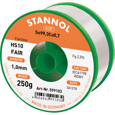 Hilo de soldar Fair de Stannol - Sin plomo 1mm 250g Hilo de soldar Fair de Stannol - Sin plomo 1mm 250g