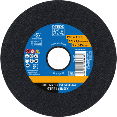 PFERD TOOLS PFERD 69198296 - DISCOS DE CORTE EHT 125-1,6 PSF ACERO (10) PFERD TOOLS PFERD 69198296 - DISCOS DE CORTE EHT 125-1,6 PSF ACERO (10)