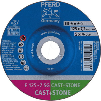 PFERD TOOLS PFERD 69298075 - Rueda de desbaste E 125x7,2x22.23 mm PFERD TOOLS PFERD 69298075 - Rueda de desbaste E 125x7,2x22.23 mm