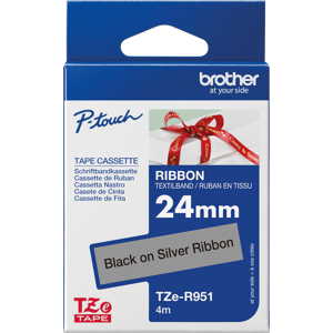 BROTHER P-TOUCH TZER951 - Cinta de escritura textil, negro sobre plata, 24 mm BROTHER P-TOUCH TZER951 - Cinta de escritura textil, negro sobre plata, 24 mm