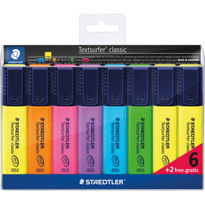 STAEDTLER 364AP8 - Iluminadores, punta de cuña, 1-5 mm, 6 colores, 8 piezas STAEDTLER 364AP8 - Iluminadores, punta de cuña, 1-5 mm, 6 colores, 8 piezas