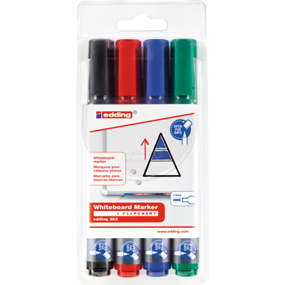 EDDING 363/4S - Marcador para pizarra blanca, 1,0 - 5,0 mm, 4 colores EDDING 363/4S - Marcador para pizarra blanca, 1,0 - 5,0 mm, 4 colores
