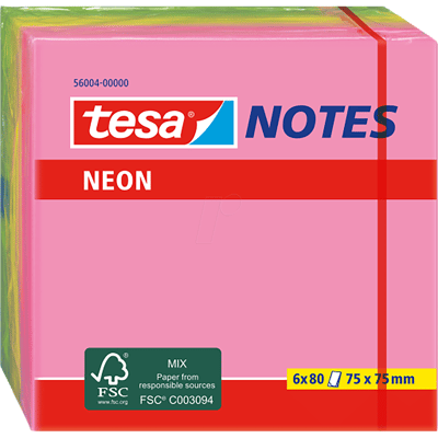 TESA 56004 - Notas adhesivas, 75 x 75mm, 6 x 80 hojas, neón TESA 56004 - Notas adhesivas, 75 x 75mm, 6 x 80 hojas, neón