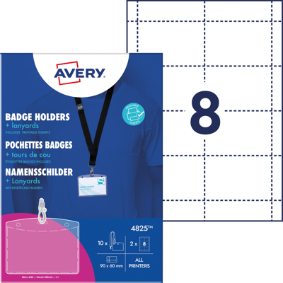 AVERY ZWECKFORM AVZ 4825 - Placa de identificación, 60x90 mm, Lanyard, con placas de AVERY ZWECKFORM AVZ 4825 - Placa de identificación, 60x90 mm, Lanyard, con placas de