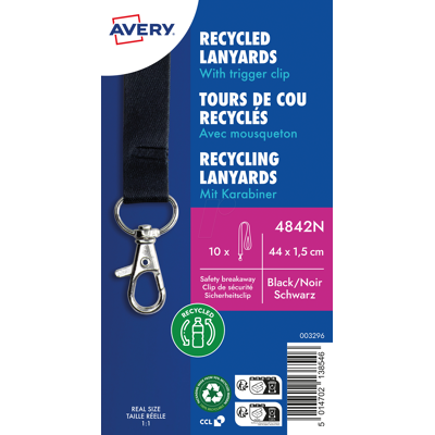AVERY ZWECKFORM AVZ 4842N - Lanyard, 440x15 mm, negro, 10 unidades AVERY ZWECKFORM AVZ 4842N - Lanyard, 440x15 mm, negro, 10 unidades