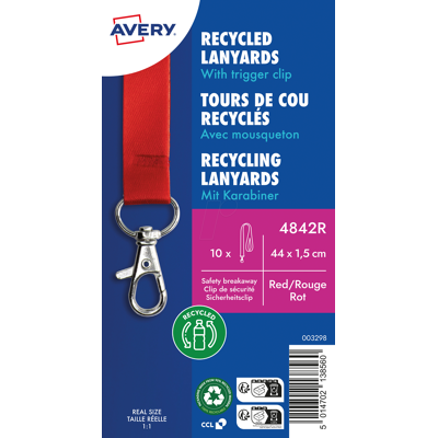 AVERY ZWECKFORM AVZ 4842R - Lanyard, 440x15 mm, rojo, 10 unidades AVERY ZWECKFORM AVZ 4842R - Lanyard, 440x15 mm, rojo, 10 unidades