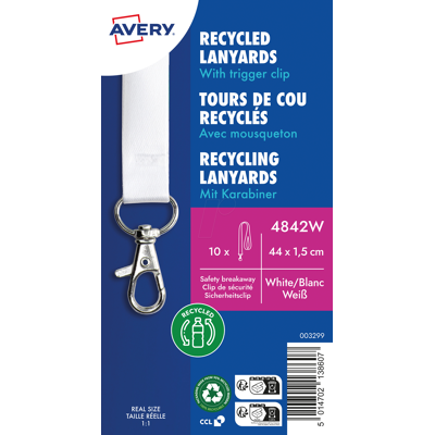 AVERY ZWECKFORM AVZ 4842W - Lanyard, 440 x 15 mm, blanco, 10 unidades AVERY ZWECKFORM AVZ 4842W - Lanyard, 440 x 15 mm, blanco, 10 unidades