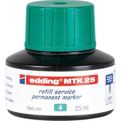 EDDING MTK25004 - Tinta de relleno, rotulador permanente, MTK 25, verde EDDING MTK25004 - Tinta de relleno, rotulador permanente, MTK 25, verde