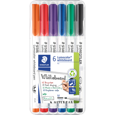 STAEDTLER 301WP6 - Marcador de pizarra blanca, 1 mm, 6 colores STAEDTLER 301WP6 - Marcador de pizarra blanca, 1 mm, 6 colores