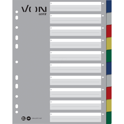 VON LEITZ VONL 12270000 - Registro de plástico, A4 (1-10), multicolor VON LEITZ VONL 12270000 - Registro de plástico, A4 (1-10), multicolor