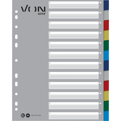 VON LEITZ VONL 12280000 - Registro de plástico, A4 (1-12), multicolor VON LEITZ VONL 12280000 - Registro de plástico, A4 (1-12), multicolor