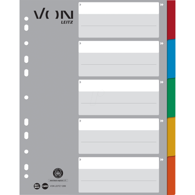 VON LEITZ VONL 12890000 - Registro de cartón, A4, (1-5), multicolor VON LEITZ VONL 12890000 - Registro de cartón, A4, (1-5), multicolor