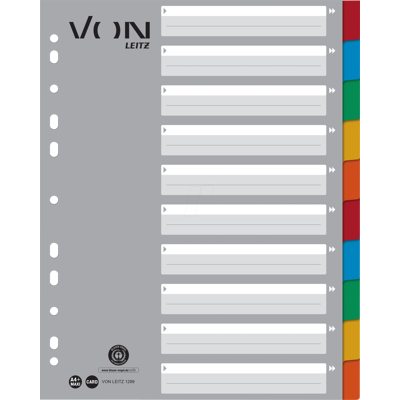 VON LEITZ VONL 12990000 - Registro de cartón, A4, (1-10), multicolor VON LEITZ VONL 12990000 - Registro de cartón, A4, (1-10), multicolor