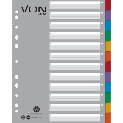 VON LEITZ VONL 13010000 - Registro de cartón, A4, (1-12), multicolor VON LEITZ VONL 13010000 - Registro de cartón, A4, (1-12), multicolor