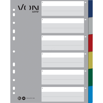 VON LEITZ VONL 13050000 - Registro de plástico, A4 (1-6), multicolor VON LEITZ VONL 13050000 - Registro de plástico, A4 (1-6), multicolor