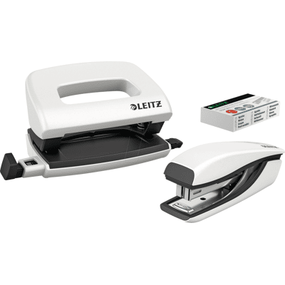 LEITZ 55612001 - Juego de minigrapadora y perforador, Nexxt WOW, blanco LEITZ 55612001 - Juego de minigrapadora y perforador, Nexxt WOW, blanco
