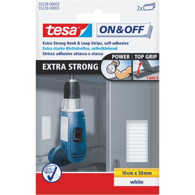 TESA 55228 WS - Cinta de velcro, autoadhesiva, 100 x 50 mm, blanco, paquete de 2 TESA 55228 WS - Cinta de velcro, autoadhesiva, 100 x 50 mm, blanco, paquete de 2