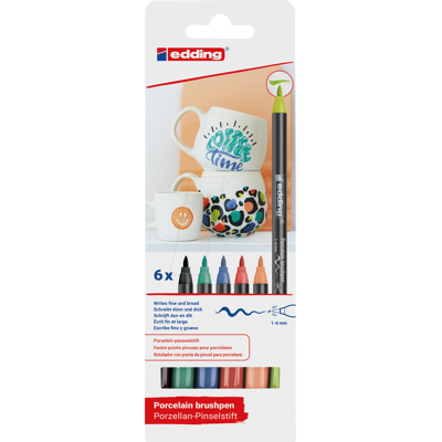 EDDING 4200/6V - Pluma de cepillo de porcelana, 1 mm - 4 mm, surtido, 6er Peck EDDING 4200/6V - Pluma de cepillo de porcelana, 1 mm - 4 mm, surtido, 6er Peck