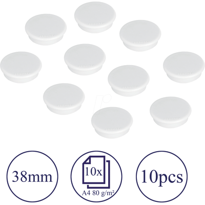 FRANKEN HM3809 - Imanes, 38 mm, blanco, 10 unidades FRANKEN HM3809 - Imanes, 38 mm, blanco, 10 unidades