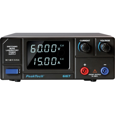 PEAKTECH 6167 - Fuente de alimentación de laboratorio, 1 - 60 V, 0 - 15 A, 1 can PEAKTECH 6167 - Fuente de alimentación de laboratorio, 1 - 60 V, 0 - 15 A, 1 can