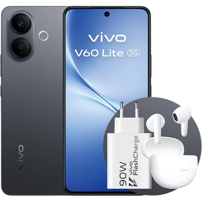 Vivo V60 Lite 5G 8GB/256GB Negro con Auriculares Buds y Cargador 90W Vivo V60 Lite 5G 8GB/256GB Negro con Auriculares Buds y Cargador 90W