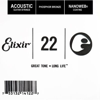 Elixir 14122 Nanoweb Phosphor Bronze Acoustic .022 Single String Elixir 14122 Nanoweb Phosphor Bronze Acoustic .022 Single String