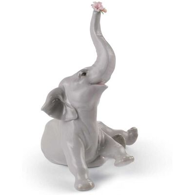 Lladró Figura decorativa Elefante bebé con flor rosa . Gris Lladró Figura decorativa Elefante bebé con flor rosa . Gris