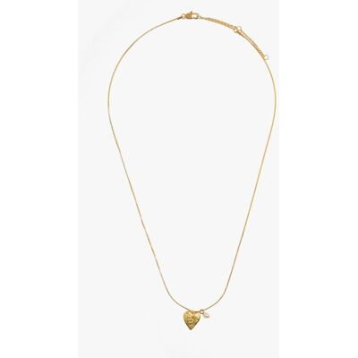 Parfois Collar con baño de oro de 18 k corto con detalle de corazón con perla decorativa. Blanco Parfois Collar con baño de oro de 18 k corto con detalle de corazón con perla decorativa. Blanco