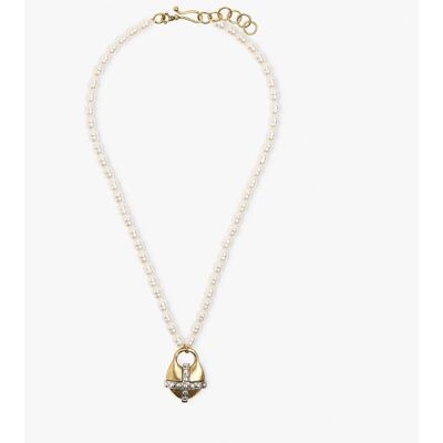 Parfois Collar corto de perlas con cruz decorativa. Blanco Parfois Collar corto de perlas con cruz decorativa. Blanco