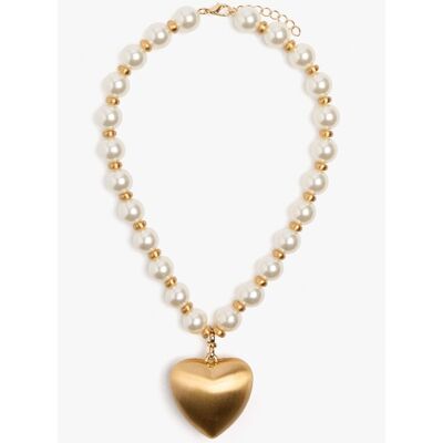Parfois Collar corto con perlas decorativas y corazón decorativo. Blanco Parfois Collar corto con perlas decorativas y corazón decorativo. Blanco